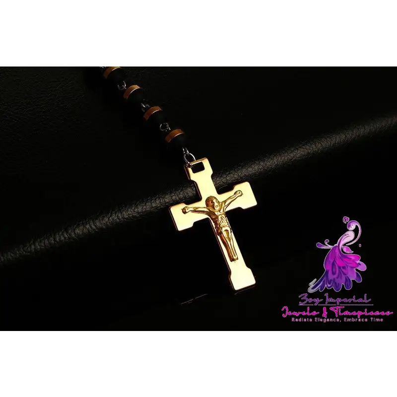 8MM Stainless Steel Silicone Cross Necklace Gold