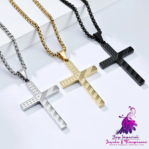 Star-Spangled Banner Titanium Steel Cross Necklace Wearing