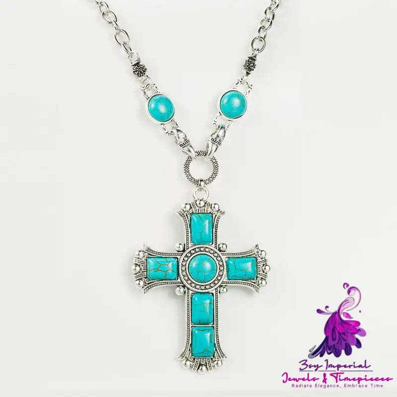 Exaggerated Retro Cross Necklace