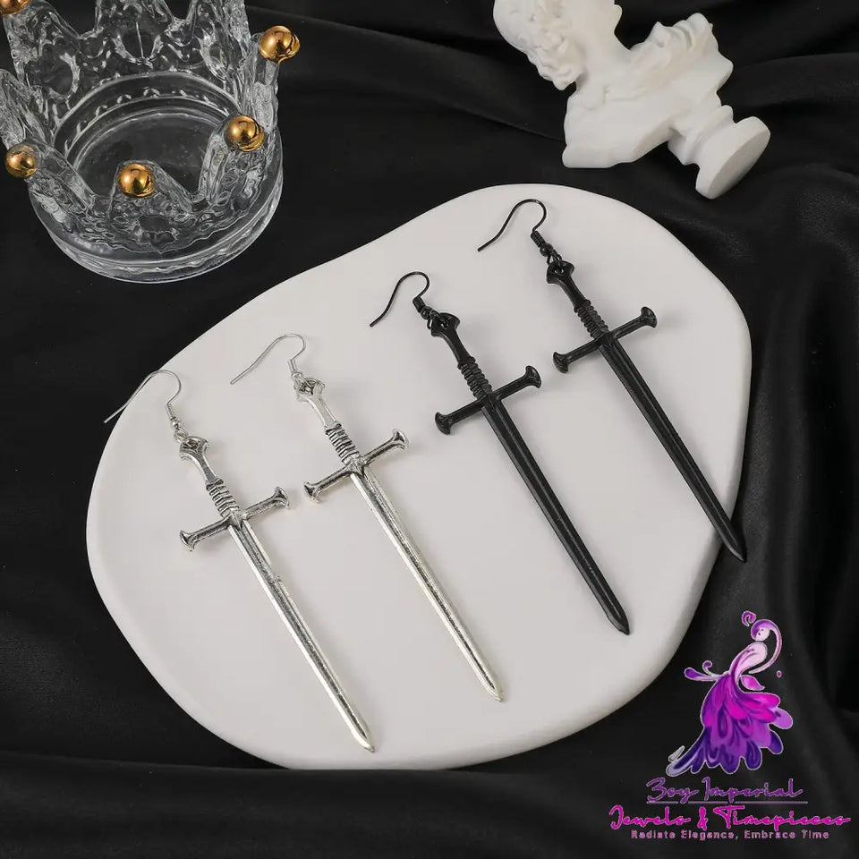 Dark Punk Cross Sword Earrings