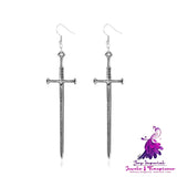 Dark Punk Cross Sword Earrings