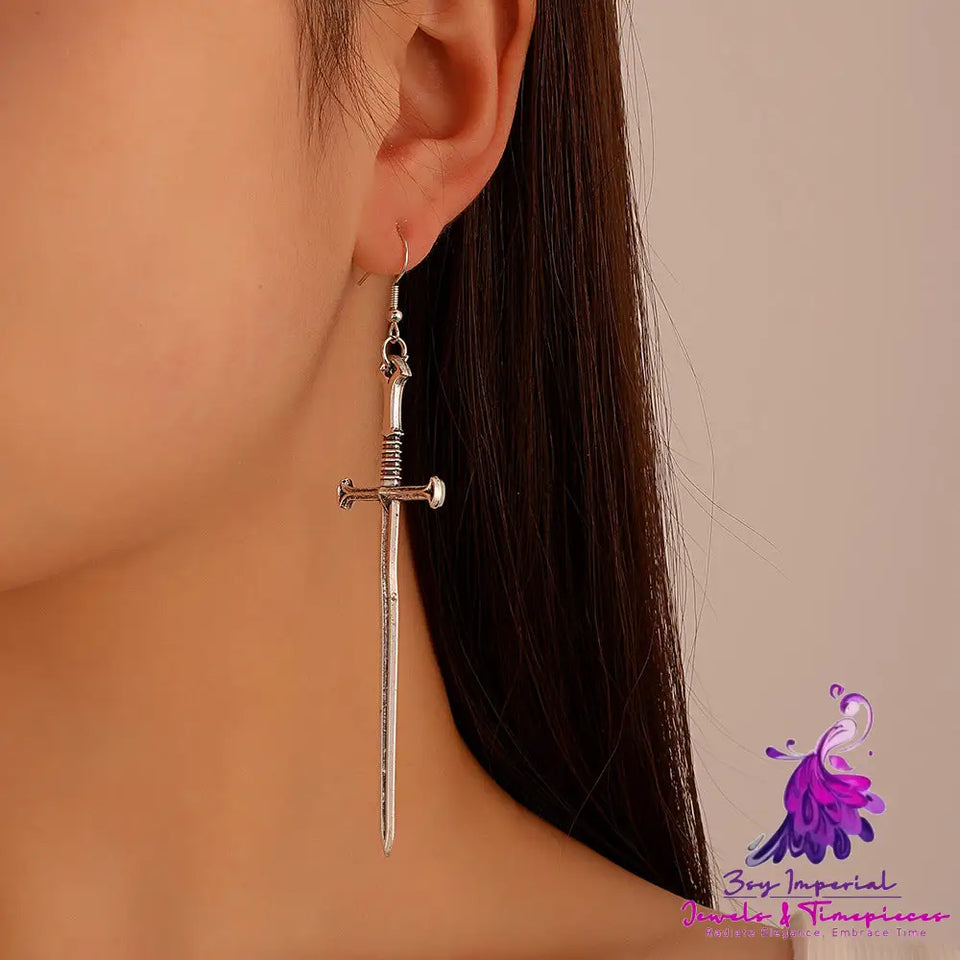 Dark Punk Cross Sword Earrings