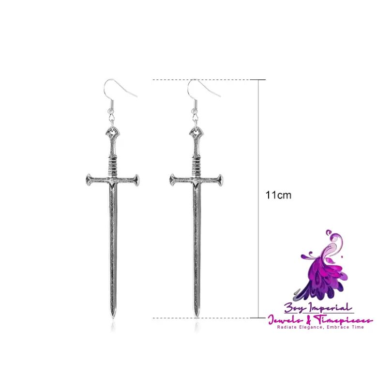 Dark Punk Cross Sword Earrings