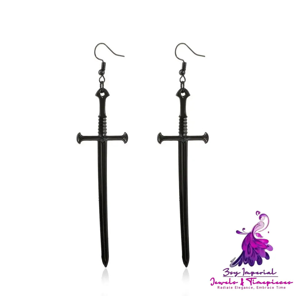 Dark Punk Cross Sword Earrings