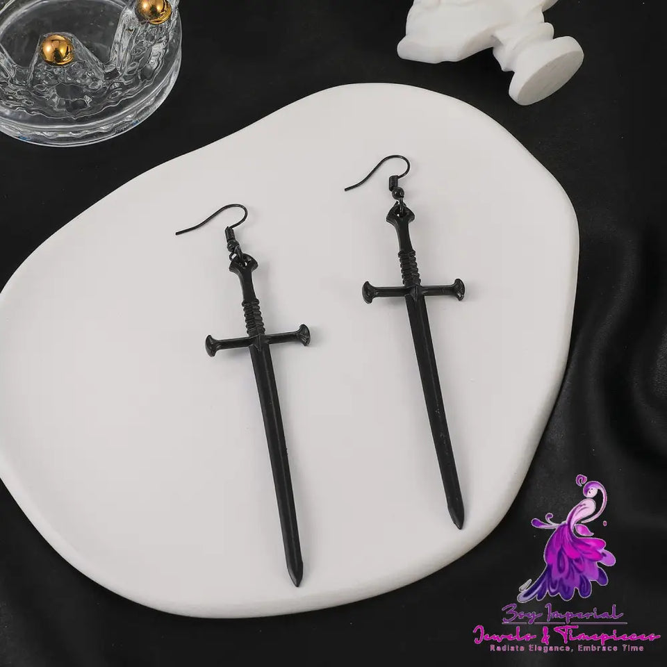 Dark Punk Cross Sword Earrings