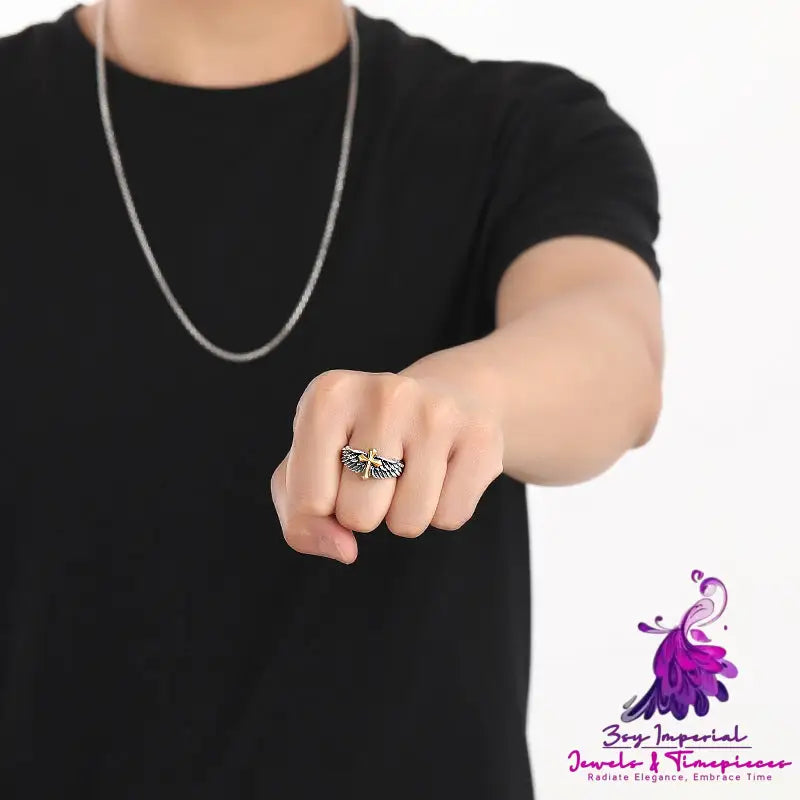 Vintage Cross Wings Ring for Men