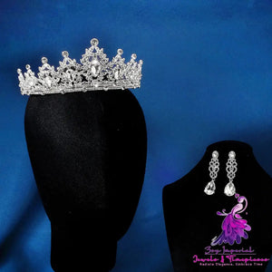 Ladies Zircon Crown Eardrop Two-piece Set