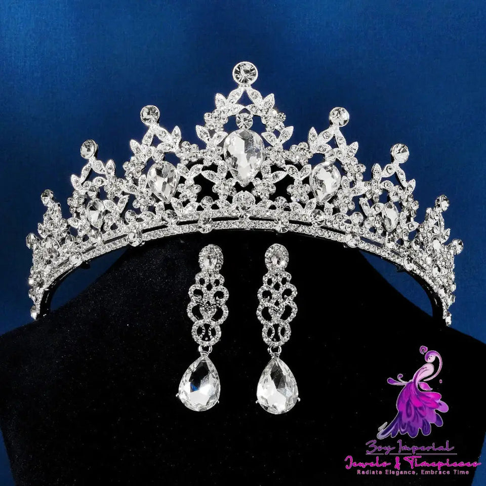 Ladies Zircon Crown Eardrop Two-piece Set