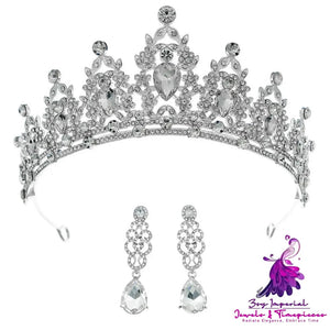 Ladies Zircon Crown Eardrop Two-piece Set