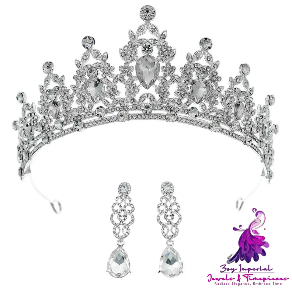 Ladies Zircon Crown Eardrop Two-piece Set