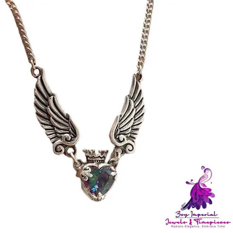 Vintage Love Crown Wing Necklace