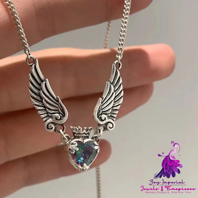 Vintage Love Crown Wing Necklace