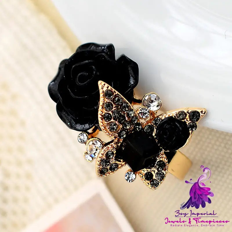 Full Diamond Crystal Rose Flower Ring