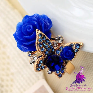 Full Diamond Crystal Rose Flower Ring