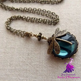 Retro Dragonfly Crystal Necklace