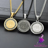 Fashion Stainless Steel Round Plate Crystal Pendant Necklace