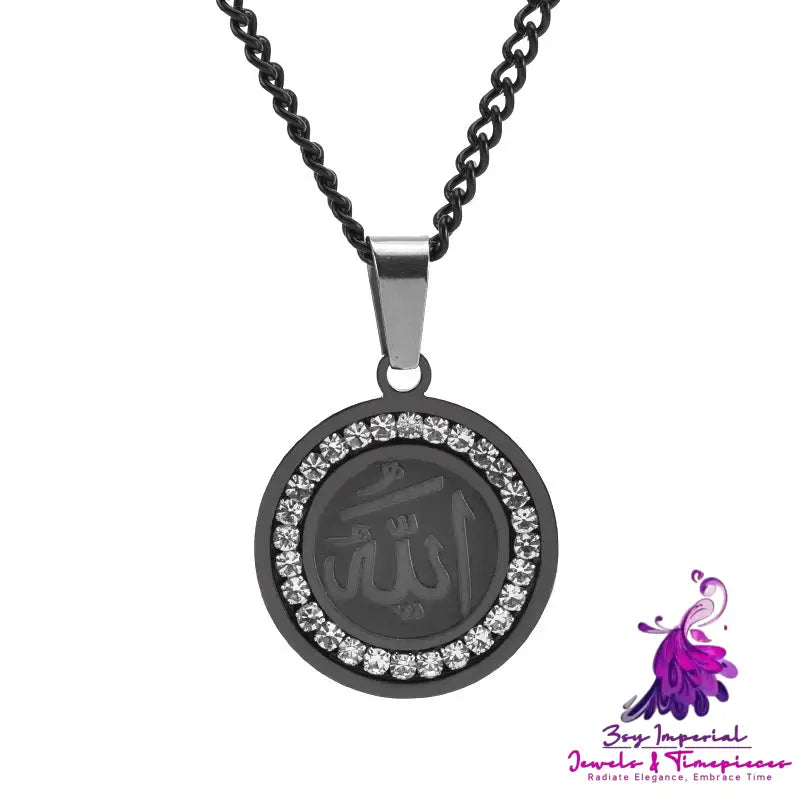 Fashion Stainless Steel Round Plate Crystal Pendant Necklace