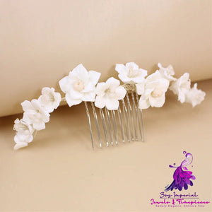 White Ceramic Flower Crystal Hair Comb