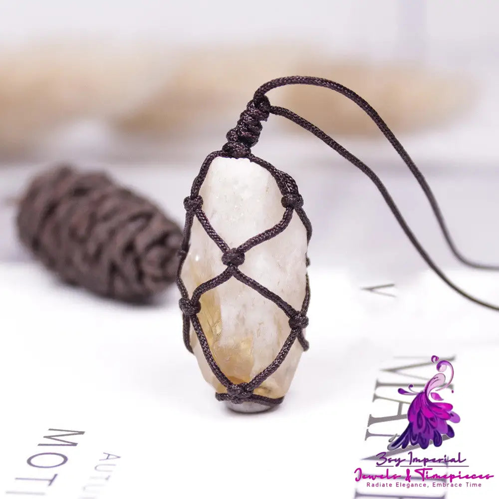 Original Stone Crystal Teeth Hand Woven Net Pendant Jewelry