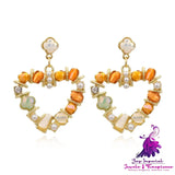 Crystal Heart-Shaped Pearl Earrings