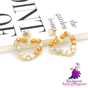 Crystal Heart-Shaped Pearl Earrings