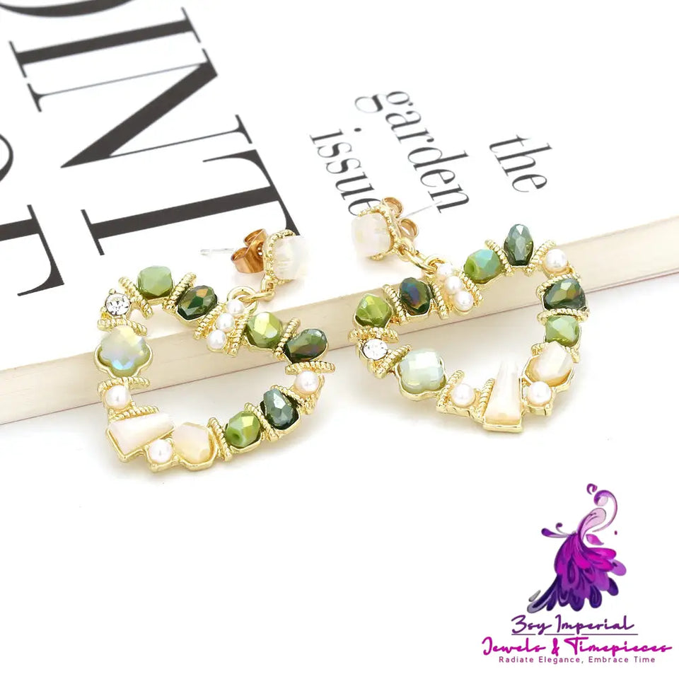 Crystal Heart-Shaped Pearl Earrings