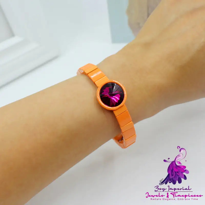 Enamel Crystal Stone Elastic Cord Watch