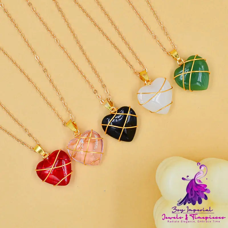 Crystal Stone Heart Necklace for Women