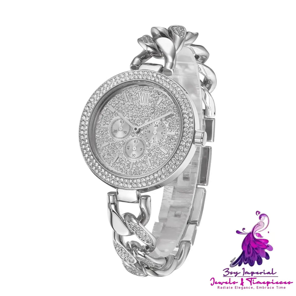 Hip Hop Cuban Chain Quartz Watch with Diamonds