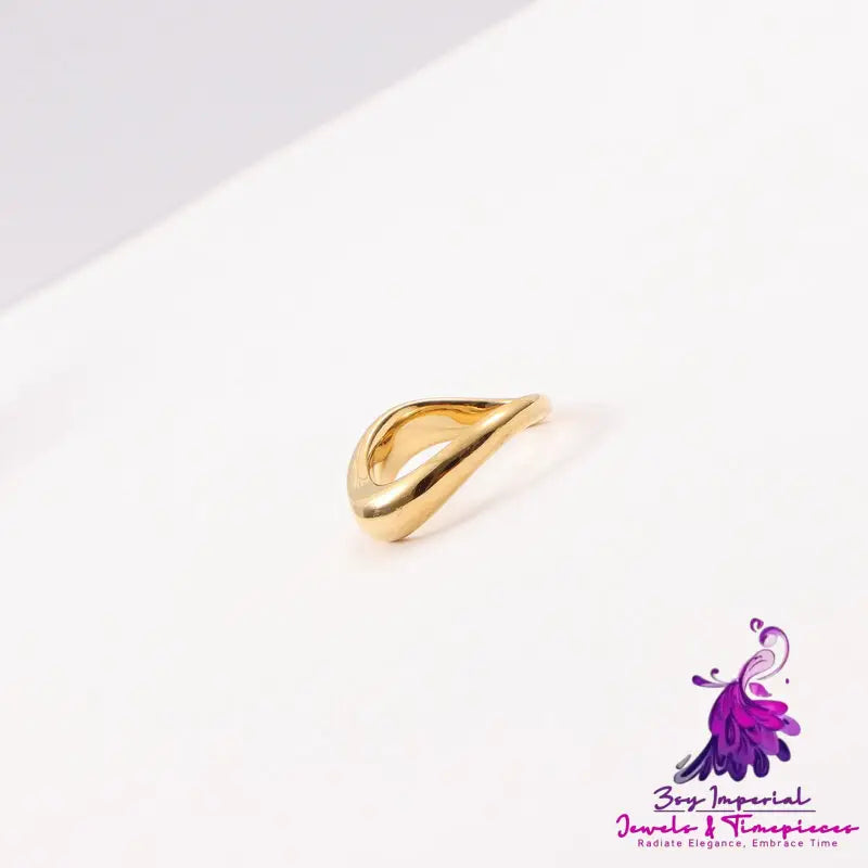 Curved Ring Titanium Steel Plated 18K Gold