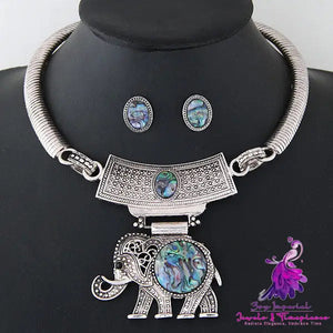 Metal Simple And Cute Elephant Collar Necklace Earring Set