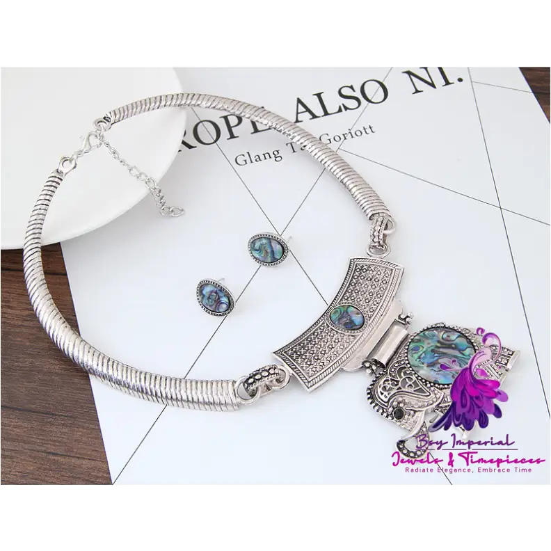 Metal Simple And Cute Elephant Collar Necklace Earring Set