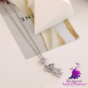 Cute And Sweet Titanium Steel Bear Ornament Necklace For