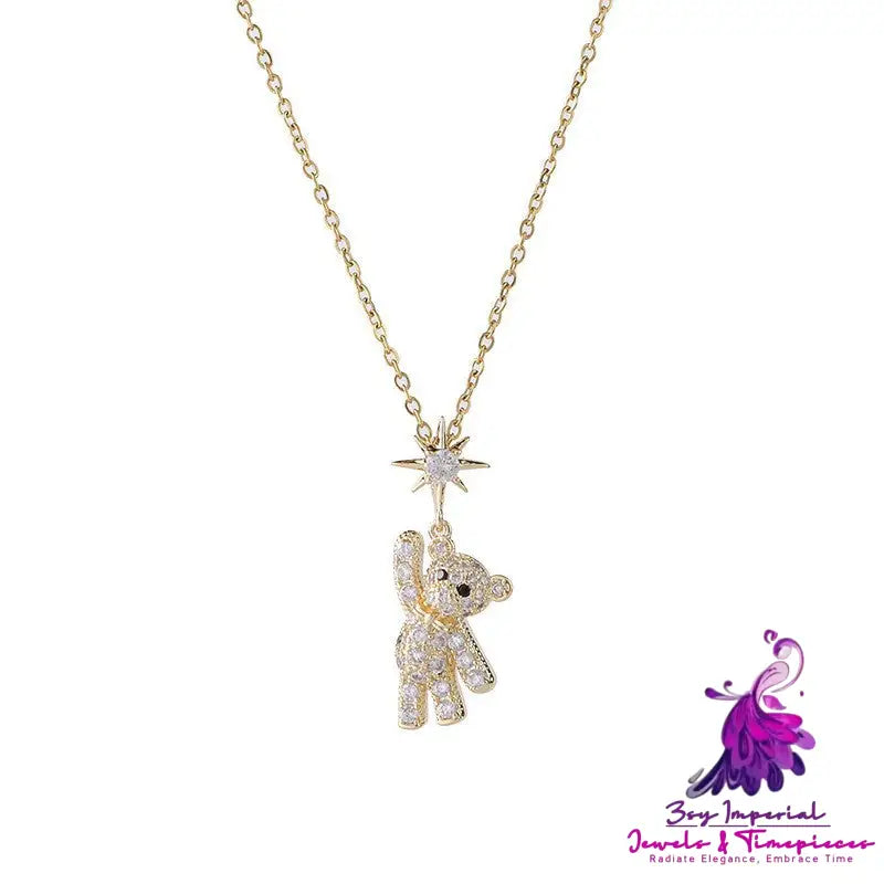 Cute And Sweet Titanium Steel Bear Ornament Necklace For