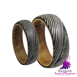 Damascus Steel Tungsten Gold Pair Ring