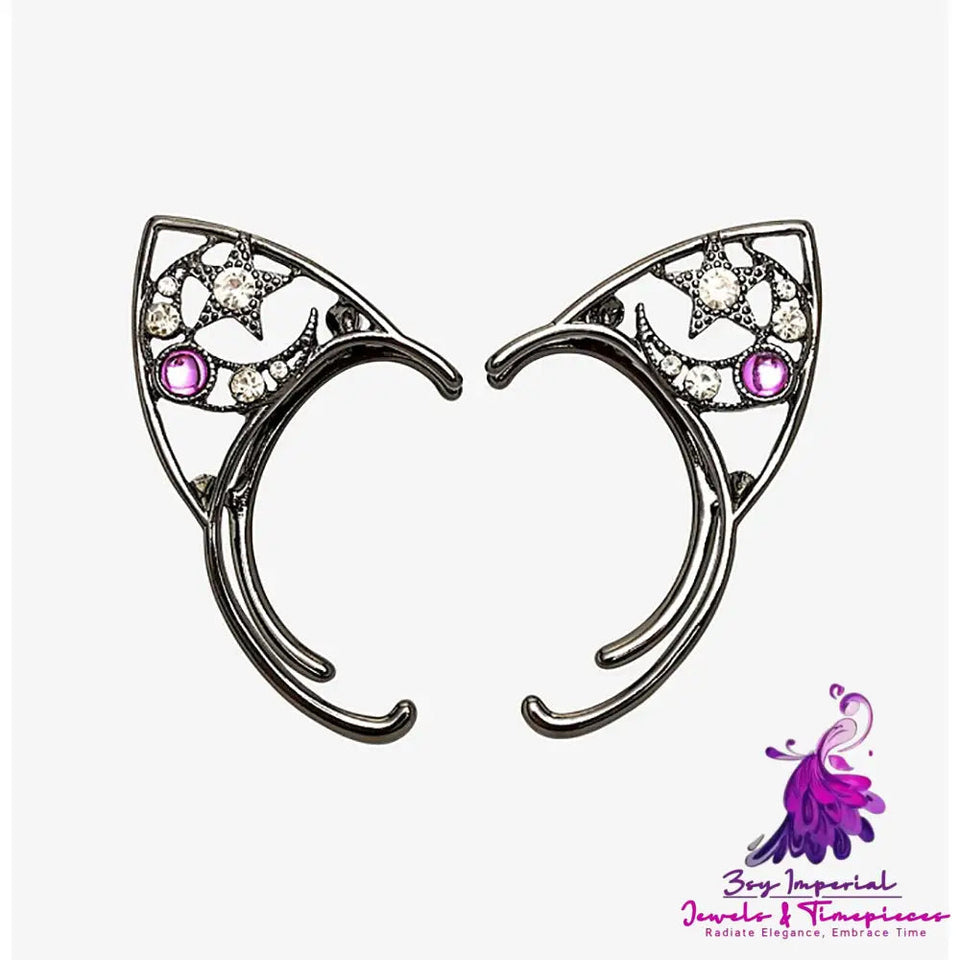 Dark Hollow Diamond Cat Ear Earrings