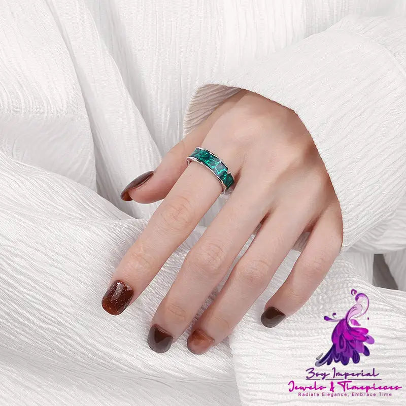 Sterling Silver Green Pattern Epoxy Ring