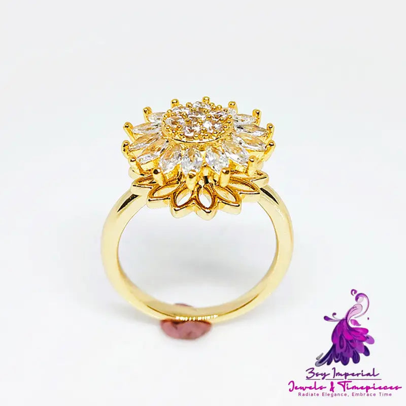 Rotating Full Diamond Sunflower Ring