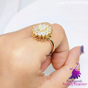 Rotating Full Diamond Sunflower Ring