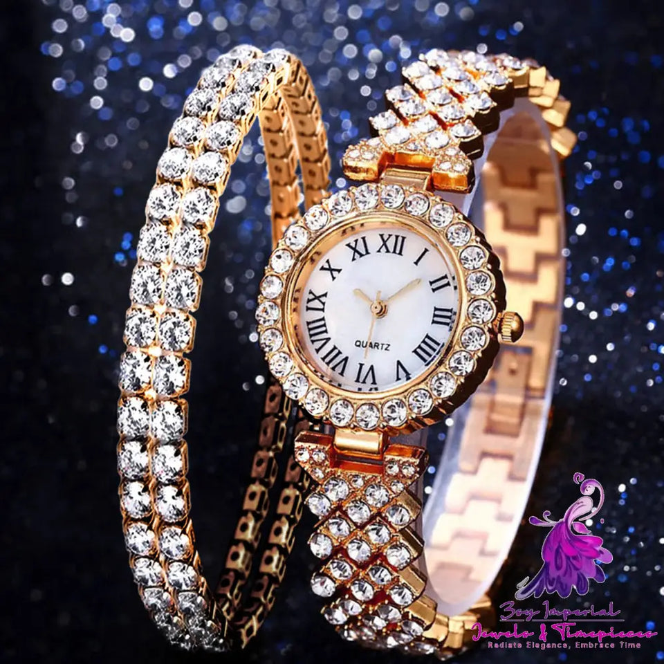 Luxury Diamond Quartz Watch with Double-layer Diamond