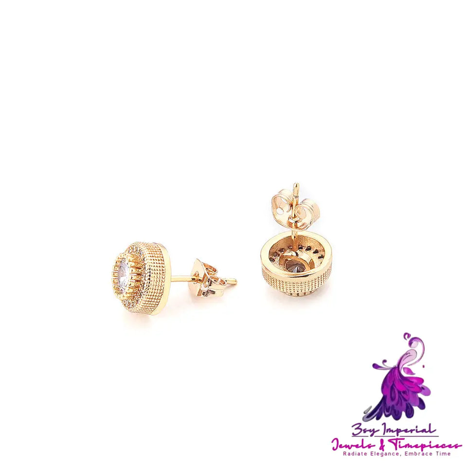 Full Diamond Round Zircon Earrings