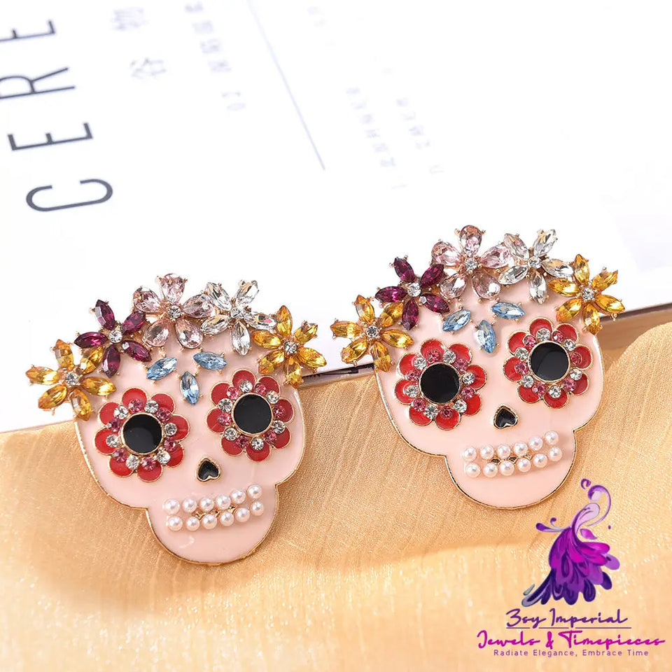 Skull Head Diamond All-match Earrings