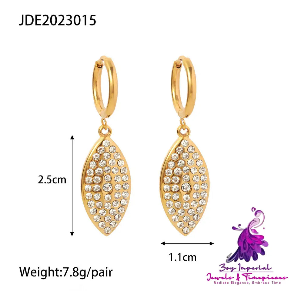 Diamond Leaf-shaped Pendant Earrings