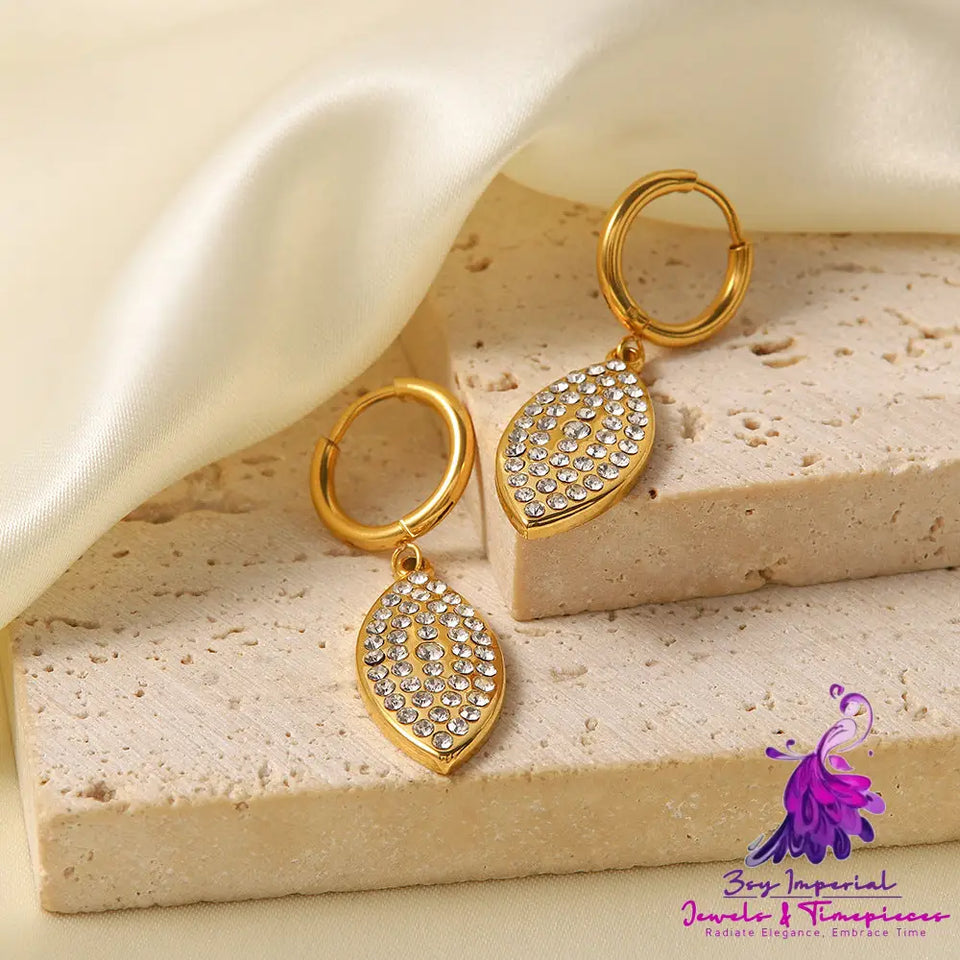 Diamond Leaf-shaped Pendant Earrings