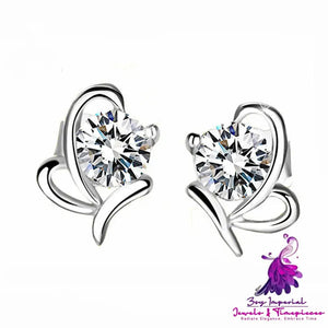 Silver Butterfly Studs Diamond Silver Earrings Zircon