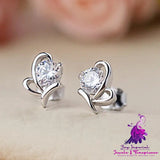 Silver Butterfly Studs Diamond Silver Earrings Zircon