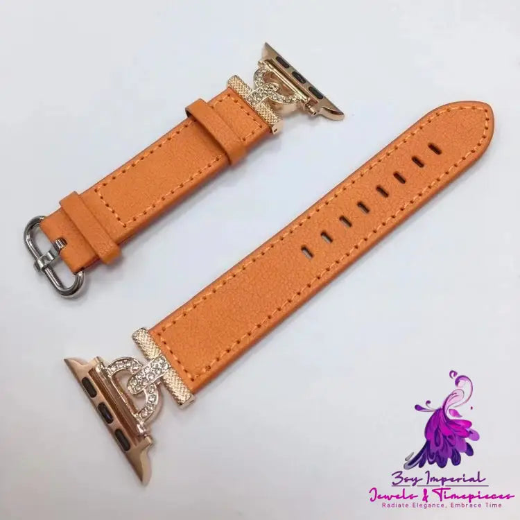 Diamond-encrusted Leather Watch Band