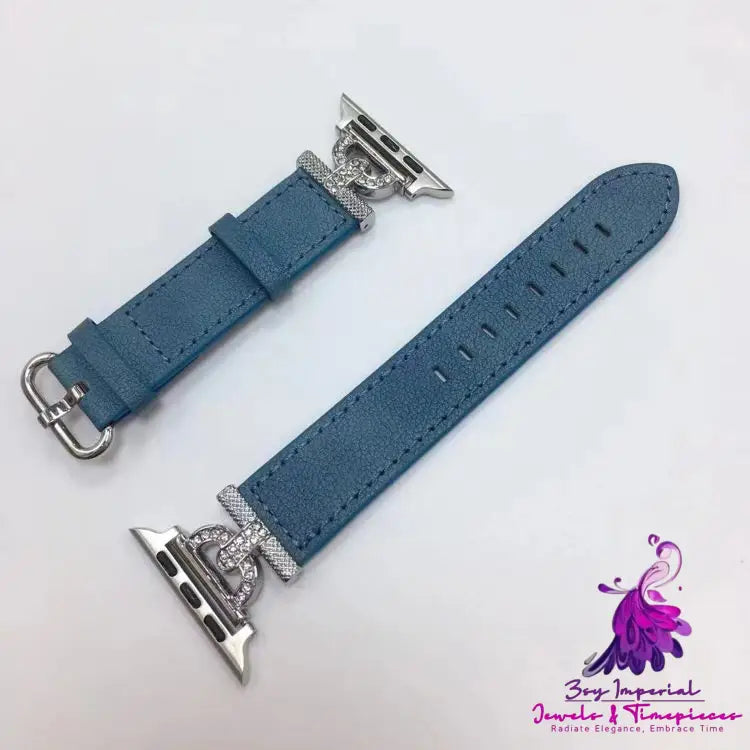 Diamond-encrusted Leather Watch Band