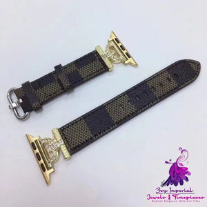 Diamond-encrusted Leather Watch Band