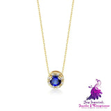 S925 Sterling Silver Classic Round Colorful Diamond Necklace